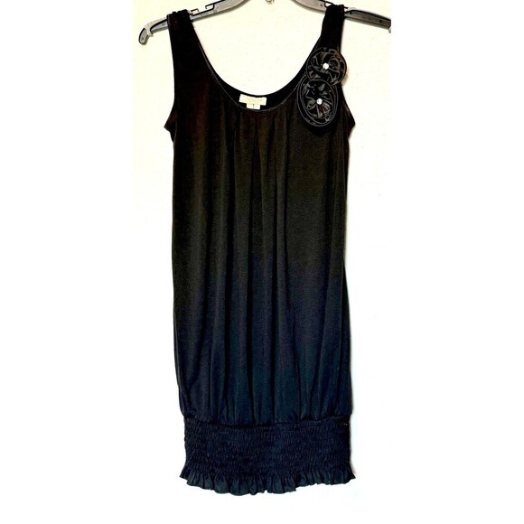 Accent Tops - Women’s Black Top Large Silk Flower Rhinestone details USA, Y2K Grunge